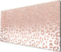 Desk Mat XXL Mouse Pad, Pink Rose Gold Leopard Print Office Supplies and Accessories Decor for Women 31.5X15.75In,Stitched Edges Smooth Non-Slip Bottom, Large Pad